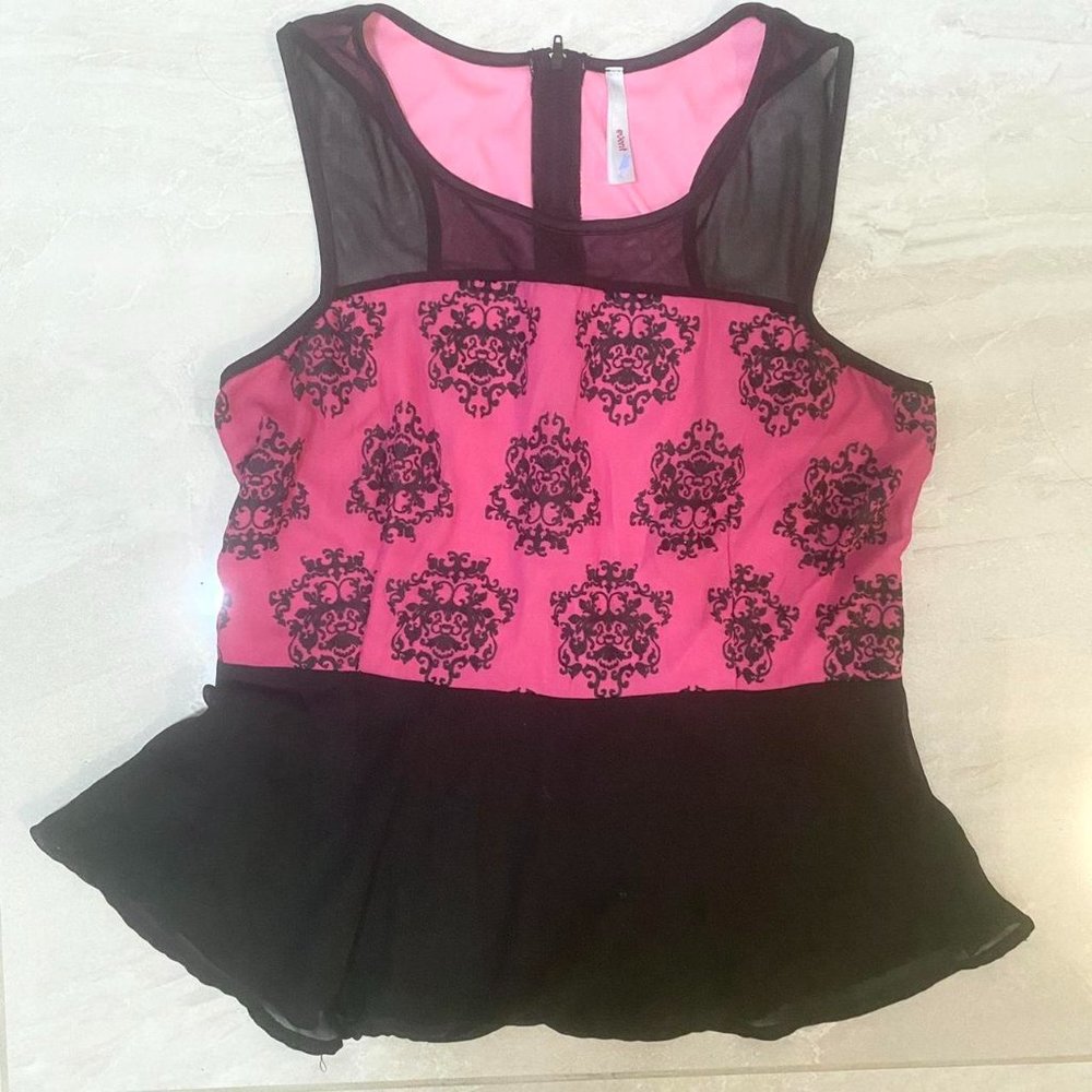 Vintage Y2K Goth Emo Punk Hot Pink Black Coquette Zip Up Sleeveless Top